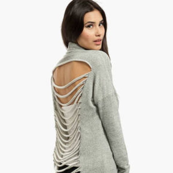 Tobi Sweater Heather Grey Cut Out Back Detail NWOT - Picture 1 of 6